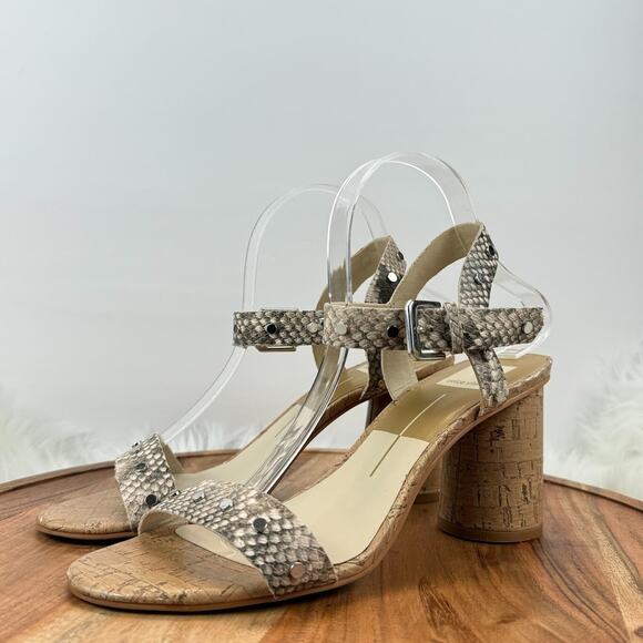 Dolce Vita Wmns Size 9M Jalina Grey Beige Snake Print Cork Heel Sandals Studded - Picture 4 of 16